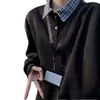 Sudadera de dos piezas a cuadros cleanfit para primavera y otoño para hombre, diseño elegante, polo de hombro normal, capa base estilo americano, algodón