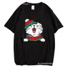 Camiseta Estampada en el Pecho de Animales Gatos Gatito Navidad Hombres