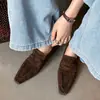 Mocasines de Ante de Oveja para Mujer Planos de Corte Medio Otoño Nuevo Cuero Genuino Retro Punta Cuadrada Color Sólido Zapatos Planos de Corte Bajo