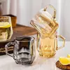 Copo de Vidro Criativo com Alça para Uso Doméstico, Copo de Beber com Aparência Sofisticada, Copo de Café de Vidro de Alto Padrão para Uso Comercial, Copo para Bebidas e Sucos