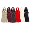 Comercio Exterior al por Mayor Transfronterizo Ropa para Mujer Verano Estilo Europeo y Americano Espalda Descubierta Textura de Satén de Seda Vestido Corto de Cuello Halter para Mujer