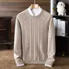 Suéter de lana tejido de punto para hombre, 9 puntos, engrosado, 450g, anti-pilling, color liso, patrón jacquard, manga larga, cuello redondo