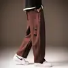Pantalones de Chándal Rojos Retro de Pierna Recta de Peso Pesado Americanos de Gama Alta para Hombre, Pantalones Anchos Casuales de Caída de Moda Otoñal