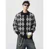 Cárdigan de punto de rombos para hombre, pareja, cuello polo, chaqueta cárdigan, estilo old money, otoño invierno, venta al por mayor de fábrica transfronteriza