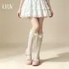 Meias brancas de renda oca em formato de coração, estilo Lolita, com acabamento em renda festonada, atacado
