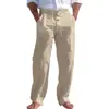 Pantalones Casuales Rectos Holgados de Algodón y Lino Transpirables de Color Sólido, Nuevo Estilo Europeo y Americano para Hombre, Pantalones Deportivos para Hombre, Todas las Estaciones
