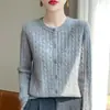 Jaqueta Cardigan de tricô branco torcido transfronteiriça para mulheres, novo estilo coreano de outono, top justo de manga comprida