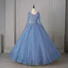 2026 Novo Transfronteiriço Inverno Europeu e Americano Vestido de Casamento Moda Renda Manga Longa Vestido de Noite Exame de Artes Cênicas Bainha Grande Saia Bufante