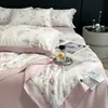 Juego de ropa de cama de cuatro piezas de Lyocell Tencel para verano, sábanas de seda de lujo ligero, funda de edredón sedosa y suave para dormir sin ropa, productos refrescantes de verano