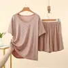 Conjunto de dos piezas de verano nuevo modelo de modal con lunares y manga corta para mujer, chaqueta casual versátil, atuendo de talla grande