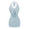 Sexy Puro Deseo Spice Girl Costuras Malla Sin Mangas Cuello en V Vestido de Cuello Halter Falda de Verano para Mujer 25 Falda Ajustada con Envoltura de Cadera