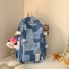 Mochila escolar de estilo coreano para mujer, de gran tamaño, con costuras a cuadros, para estudiantes de primaria y secundaria.