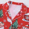 Estilo Europeo Elementos Navideños Cardigan de Pijama Solapa Manga Corta Pantalones Cortos Se Puede Usar Fuera de Casa Conjunto de Ropa para el Hogar Venta al por Mayor