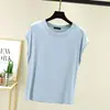 Nova camiseta de manga curta com gola redonda, estilo primavera e verão, para mulheres, solta e leve, top versátil, versão coreana, tecido modal, blusa básica plus size