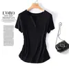 Camiseta Básica de Seda Lyocell para Mujer con Cuello Semiabierto, Manga Corta, Diseño Único, Ceñida a la Cintura, Plisada, Top Adelgazante
