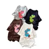 Camiseta de Manga Corta de Algodón Puro Estampada Estilo Americano para Mujer, Nuevo Estilo Verano 2026, Cuello Redondo Oversize, Top Holgado y Adelgazante
