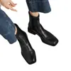 Botines bajos de tacón grueso de cuero suave para mujer, botines ajustados, nuevos botines estilo Martin retro blanco de punta cuadrada para otoño e invierno