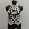 Cadena Corporal Sexy y Exagerada Hecha a Mano con Perlas Artificiales, Chaleco de Perlas Artificiales, Estilo Europeo y Americano, Resistente, con Cuentas, para el Pecho, sin Espalda