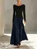 Vestido elegante casual de outono e inverno, com gola balanço, blocos de cor, corte slim, para mulheres, para estação independente da Amazon, transfronteiriço europeu e americano, 2026