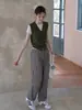 Chaleco de punto retro verde con cuello en V estilo francés, chaleco suéter corto para mujer para primavera y otoño, sin mangas, con un look sofisticado, perfecto para usar en capas.