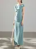 Vestido Minimalista de Alta Gama Hombros Descubiertos para Mujer con Mangas Cortas, Adecuado para el Trabajo, Elegante Vestido Largo