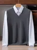 Suéter 100% caxemira pura para homens, novo modelo outono e inverno 2026, gola V, espessado, quente, colete de tricô, colete casual sem mangas