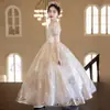 Vestido de Pasarela Infantil para Niña Vestido de Princesa Champagne Lujo Accesible Niña Pequeña Dama de Honor Boda Cumpleaños Vestido para Actuación de Piano