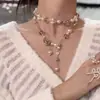 Collar floral vintage de perlas artificiales estilo francés para mujer, exquisita cadena larga multicapa para clavícula, accesorio para vestido