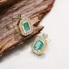 Brincos Quadrados Retro Franceses Zircônia Verde Oliva Colar Brincos Cubo de Açúcar Paraíba Simulada de Luxo Leve Alto Padrão