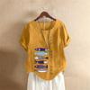 Verão 2025 Vintage plus size Casual Solto Algodão e Linho Manga Curta Pulôver Camiseta Algodão e Linho Plus Size Feminino Roupas Femininas Roxo Peixe