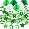 Decoração de Festa de Aniversário Tema Verde Festa Feliz Bola de Favo de Mel Conjunto de Bandeirolas Espirais Atacado Personalização