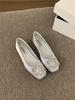 Zapatos Planos de Boca Baja con Hebilla Cuadrada de Pedrería Estilo Francés para Mujer Primavera y Otoño 2025 Zapatos Planos Retro de Punta Cuadrada para Commuting
