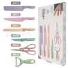 Conjunto de Seis Peças de Faca de Bainha de Palha de Trigo em Aço Inoxidável Conjunto de Seis Peças de Faca de Bainha Cor Macaron Conjunto de Seis Peças de Facas de Cozinha Faca Pintada por Spray Conjunto de Seis Peças
