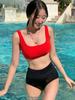 2024 Estilo Coreano Novo Roupa de Banho Feminina Sexy Colorblock Esportivo Colete Biquíni Fonte Termal Férias Biquíni