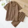 Nuevo Conjunto de Pijama de Pantalón Corto de Algodón Puro de Primavera y Verano para Hombre, Cuadros Teñidos en Hilo, Delgado, Talla Grande, Se Puede Usar Fuera de Casa, Ropa de Casa