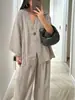 2025 Estación Independiente Europea y Americana Nueva Moda Transfronteriza Top Holgado de Mujer con Cuello en V y Pantalones de Pierna Ancha Traje Casual