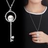 Colar Chave Feminino Corrente de Lã Pérola Longa Outono Inverno Acessórios Versáteis Colar com Pingente Simples e Elegante Acessórios