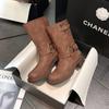 Versão Couro de Vaca ~ Botas de Cano Alto com Salto Grosso para Mulheres, Acima do Joelho Outono e Inverno 2024 Novo Retro Metal Fivela de Couro Botas Western Cavaleiro