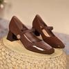 Processamento e Personalização de Sapatos de Salto Alto de Uma Tira, Sapatos Mary Jane de Salto Grosso, Sapatos Femininos Quadrados de Tamanho Grande, Sapatos de Casamento Vermelhos Franceses