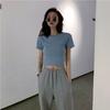 Comércio Exterior Estilo Americano Ombro a Ombro Curta Spice Girls Camiseta de Manga Curta Feminina Verão Slim Fit Emagrecedora Transfronteiriça Sudeste Asiático Cor Sólida Ins Top