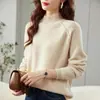 Suéter 100% cachemira pura para mujer, cuello semi-alto, engrosado, nuevo estilo otoño e invierno, estilo casual, capa interior de punto de manga larga