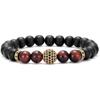 Venta caliente pulsera de circón de 10 mm con micro incrustaciones de diamante negro Pulsera elástica de piedra Ojo de Tigre Rojo venta al por mayor directa de fábrica