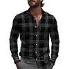 Camisa de Hombre a Cuadros y Rayas Primavera Un Botón Diseño de Solapa 2025 Ligera Corte Holgado Moda