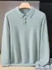 Polo de cachemira de lujo ligero para hombre, color liso, casual de negocios, corte holgado, cálido, con cuello, capa base de punto
