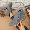 2026 moda transfronteriza versátil botines nuevos para otoño e invierno con punta y cremallera doble, estilo europeo y americano, talla grande, para mujer