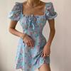 Vestido de verano para mujer, elegante, estilo francés, con mangas abullonadas y estampado floral, ideal como prenda de dopamina, 2023