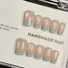 Gato de vidro francês cor azul gelo, cor nude olho de gato, elegante e valorizador, versátil para uso diário, arte de unhas feita à mão, unhas postiças prontas para usar atacado