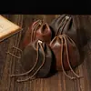 Bolsa para monedas de cuero encerado con cordón Estilo Retro Mini Cuero Suave Bolsa Pequeña de la Suerte Becerro Completo Joyería Monedas Cartera Pequeña