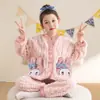 Pijama Infantil Menina Inverno Espessado Fleece Coral Roupa de Casa Menina Veludo Plus Conjunto Doce Flanela Menina Princesa