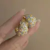 Corea del Sur Dongdaemun Globos de Amor Esmaltados de Colores Hebilla de Oreja de Perro Pendientes de Corazón Dulce y Femenino Pendientes Texturizados